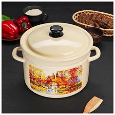 Кастрюля 8 л цил. борт Старая мельница (слоновая) 5094161 КМЗ