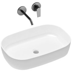 Комплект 2 в 1 Lavinia Boho Bathroom Sink Slim 21510026, накладная фарфоровая раковина 54 см, встраиваемый смеситель со скрытым механизмом