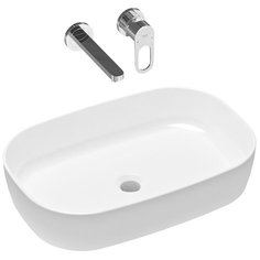 Комплект 2 в 1 Lavinia Boho Bathroom Sink Slim 21510153, накладная фарфоровая раковина 54 см, встраиваемый смеситель со скрытым механизмом