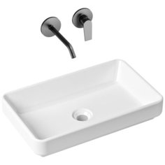 Комплект 2 в 1 Lavinia Boho Bathroom Sink Slim 21510029, накладная фарфоровая раковина 55 см, встраиваемый смеситель со скрытым механизмом