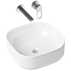 Комплект 2 в 1 Lavinia Boho Bathroom Sink Slim 21510165, накладная фарфоровая раковина 40 см, встраиваемый смеситель со скрытым механизмом