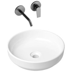 Комплект 2 в 1 Lavinia Boho Bathroom Sink Slim 21510032, накладная фарфоровая раковина 40 см, встраиваемый смеситель со скрытым механизмом