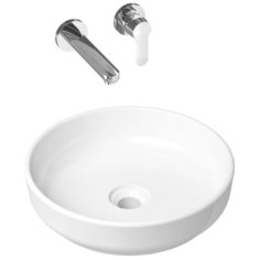 Комплект 2 в 1 Lavinia Boho Bathroom Sink Slim 21510181, накладная фарфоровая раковина 40 см, встраиваемый смеситель со скрытым механизмом
