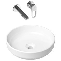 Комплект 2 в 1 Lavinia Boho Bathroom Sink Slim 21510161, накладная фарфоровая раковина 40 см, встраиваемый смеситель со скрытым механизмом