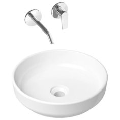 Комплект 2 в 1 Lavinia Boho Bathroom Sink Slim 21510141, накладная фарфоровая раковина 40 см, встраиваемый смеситель со скрытым механизмом
