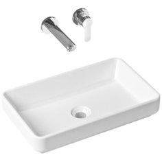 Комплект 2 в 1 Lavinia Boho Bathroom Sink Slim 21510177, накладная фарфоровая раковина 55 см, встраиваемый смеситель со скрытым механизмом