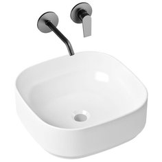 Комплект 2 в 1 Lavinia Boho Bathroom Sink Slim 21510035, накладная фарфоровая раковина 40 см, встраиваемый смеситель со скрытым механизмом