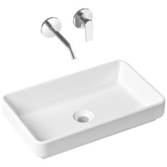 Комплект 2 в 1 Lavinia Boho Bathroom Sink Slim 21510137, накладная фарфоровая раковина 55 см, встраиваемый смеситель со скрытым механизмом