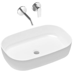 Комплект 2 в 1 Lavinia Boho Bathroom Sink Slim 21510133, накладная фарфоровая раковина 54 см, встраиваемый смеситель со скрытым механизмом