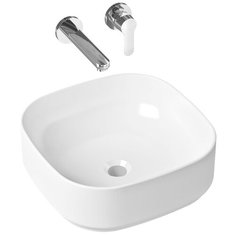 Комплект 2 в 1 Lavinia Boho Bathroom Sink Slim 21510185, накладная фарфоровая раковина 40 см, встраиваемый смеситель со скрытым механизмом
