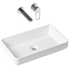 Комплект 2 в 1 Lavinia Boho Bathroom Sink Slim 21510157, накладная фарфоровая раковина 55 см, встраиваемый смеситель со скрытым механизмом