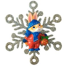 Елочная игрушка Magic Time Зайка в снежинке 75624, серебряный/красный, 11 см