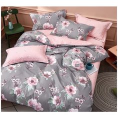 Постельное белье Розовые сны, семейный размер с простыней на резинке 180*200, сатин, с наволочками 50х70, СК-442- дуэт-50-180