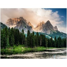 Алмазная мозаика "Туманный горный пейзаж", блестящая (15 цветов) Рыжий кот