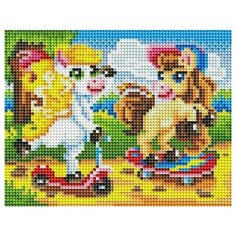 Алмазная мозаика, классическая "Игривые пони", 17х22 см (с подрамником, с полным заполнением) Рыжий кот