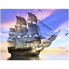 Алмазная мозаика "Корабль в открытом море", классическая (19 цветов) Рыжий кот