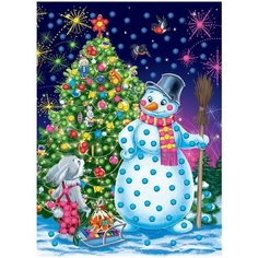 Набор для творчества Рыжий кот Мозаика из помпонов Снеговик и зайка у ёлки А4