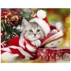 Набор для творчества Рыжий кот Раскраска по номерам Рождественский котёнок А4