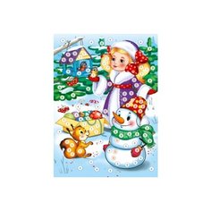 Рыжий кот Мозаика из пуговиц Снежная девочка и снеговик (М-7306)