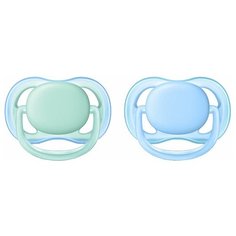 Пустышка силиконовая анатомическая Philips AVENT Ultra Air SCF244/20 0-6 м, 2 шт., голубой/зеленый