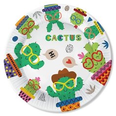 ND Play Тарелки одноразовые бумажные Кактус-1, 23 см, 6 шт., белый/зеленый