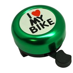 Звонок "I LOVE MY BIKE" зелёный, сталь/пластик TBS