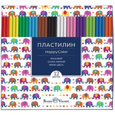 Пластилин восковой Bruno Visconti, 12 цветов, 250 г, 4 вида, коробка-пенал с разделителем , HappyColor, Арт. 34-0009/1. Цена за 1 набор.