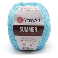 Пряжа Yarn art Summer (70%хлопок, 30%вискоза), 100 г, 350 м (33 бирюза), 4 мотка
