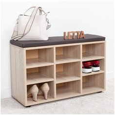 Обувница банкетка тумба для обуви Дуб сонома/Кожзам коричневый 786x295x500 Letta