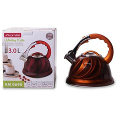 Чайник 3 л из нержавеющей стали со свистком Kamille KM-0690N (красный, золотой, серый)