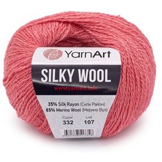 Пряжа YarnArt Silky Wool 25гр 190м (35% шелковая вискоза, 65% шерсть мериноса) (332 розовый) 10 шт