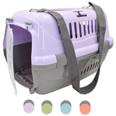 Переноска "Турне" с прозрачной пластмассовой дверцей 48х32х32 см (коврик + ремень) Zo Oexpress