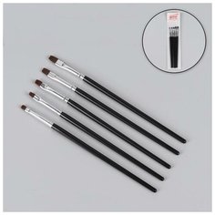 Набор кистей для наращивания и дизайна ногтей, плоские, 5 шт, 18 см, цвет чёрный Queen Fair