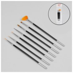 Набор кистей для наращивания и дизайна ногтей, 7 шт, 19 см, цвет чёрный/серебристый Queen Fair