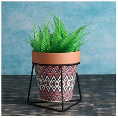 Кашпо керамическое Терракот с цветным узором на треугольной мет. подставке 13*14см Take It Easy