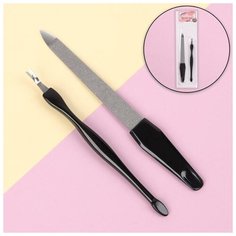 Набор маникюрный, 2 предмета, цвет чёрный Queen Fair