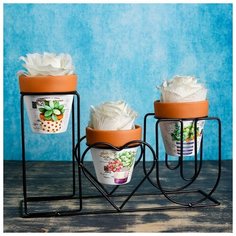 Набор кашпо керамических 3 шт, на подставке "IloveU", кашпо 9*9см Take It Easy