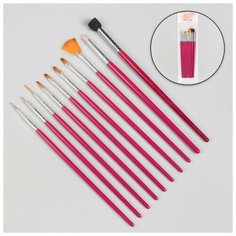 Набор кистей для наращивания и дизайна ногтей, 10 шт, 18,5 см, цвет розовый Queen Fair