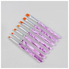 Набор кистей для наращивания и дизайна ногтей, плоские, 14 см, 7 шт, №2/4/6/8/10/12/14, цвет сиреневый Queen Fair
