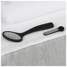 Тёрка для ног, лазерная, двусторонняя, с пилкой, прорезиненная ручка, 22 см, цвет чёрный Queen Fair