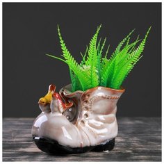 Кашпо керамическое "Ботинок с птичками бежевый" 8*13*10 см Take It Easy