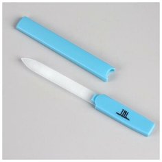 Пилка стеклянная для ногтей, с колпачком, 14 см, цвет голубой TNL Professional