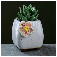 Кашпо керамическое "Куб с цветком" фиолетовое, 6*5см Take It Easy