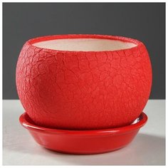 Горшок для цветов "Шар", шёлк, красный, керамика, 0.4 л Oriana