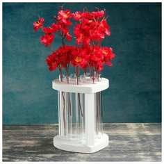 Кашпо деревянное 13×12×24 см с 9 колбами "Сердце", белый Дарим Красиво