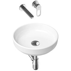 Комплект 4 в 1 Lavinia Boho Bathroom Sink Slim 21510159, накладная фарфоровая раковина 40 см, встраиваемый смеситель со скрытым механизмом, латунный сифон, донный клапан quick-clac