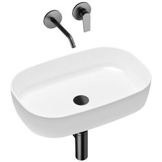 Комплект 4 в 1 Lavinia Boho Bathroom Sink Slim 21510024, накладная фарфоровая раковина 54 см, встраиваемый смеситель со скрытым механизмом, латунный сифон, донный клапан quick-clac