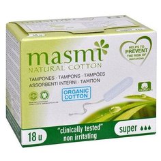 Гигиенические тампоны Super из органического хлопка, Masmi Natural Cotton, 18 шт