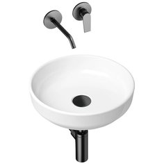 Комплект 4 в 1 Lavinia Boho Bathroom Sink Slim 21510030, накладная фарфоровая раковина 40 см, встраиваемый смеситель со скрытым механизмом, латунный сифон, донный клапан quick-clac