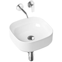 Комплект 4 в 1 Lavinia Boho Bathroom Sink Slim 21510143, накладная фарфоровая раковина 40 см, встраиваемый смеситель со скрытым механизмом, латунный сифон, донный клапан quick-clac